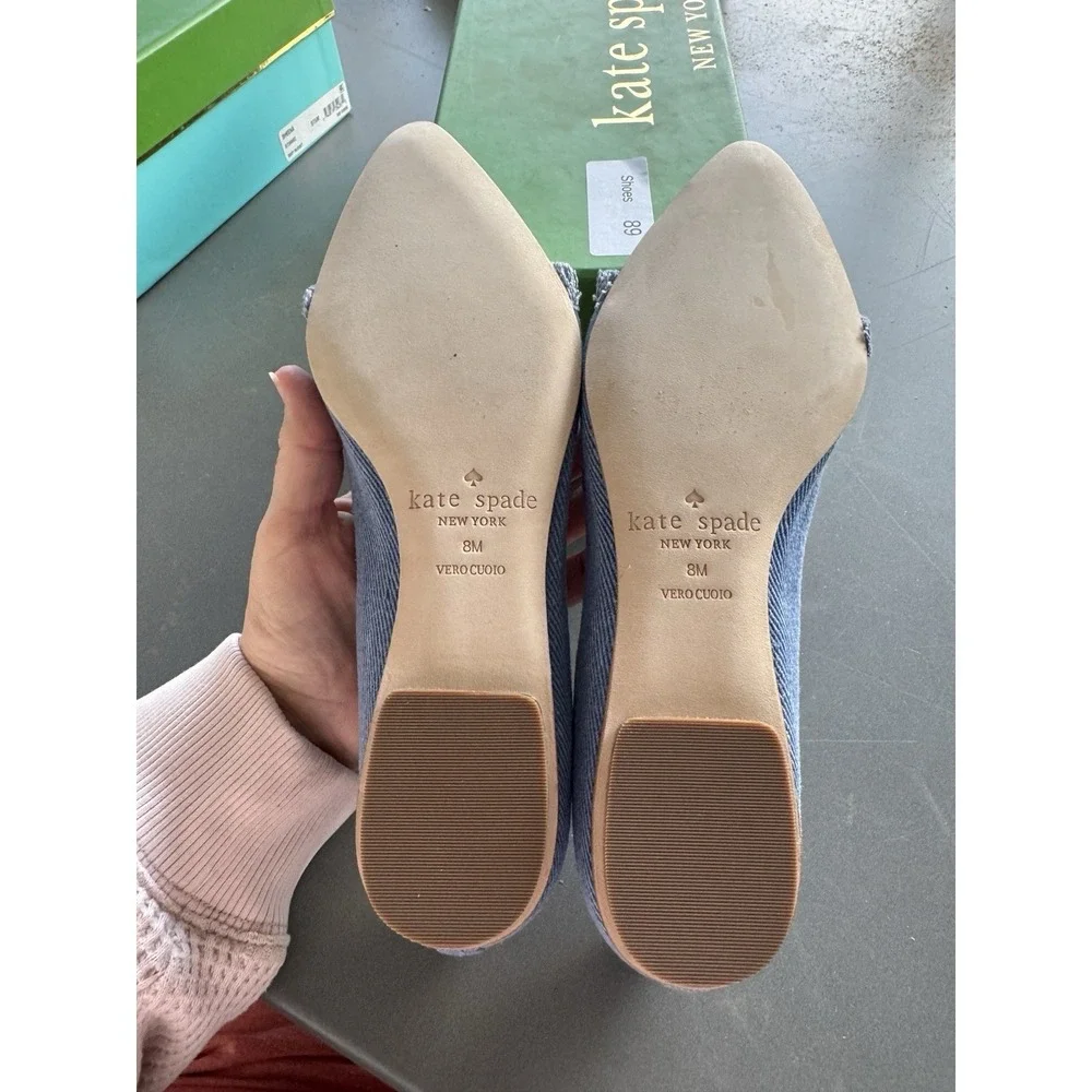 Kate Spade New York Nelly Flats Washed Denim Metallic Silver Size‎ 8